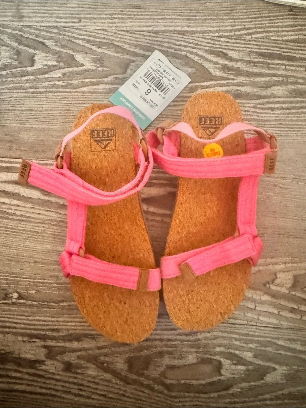 Reef Kids Neon Pink Adjustable Cork-Insole Sandals